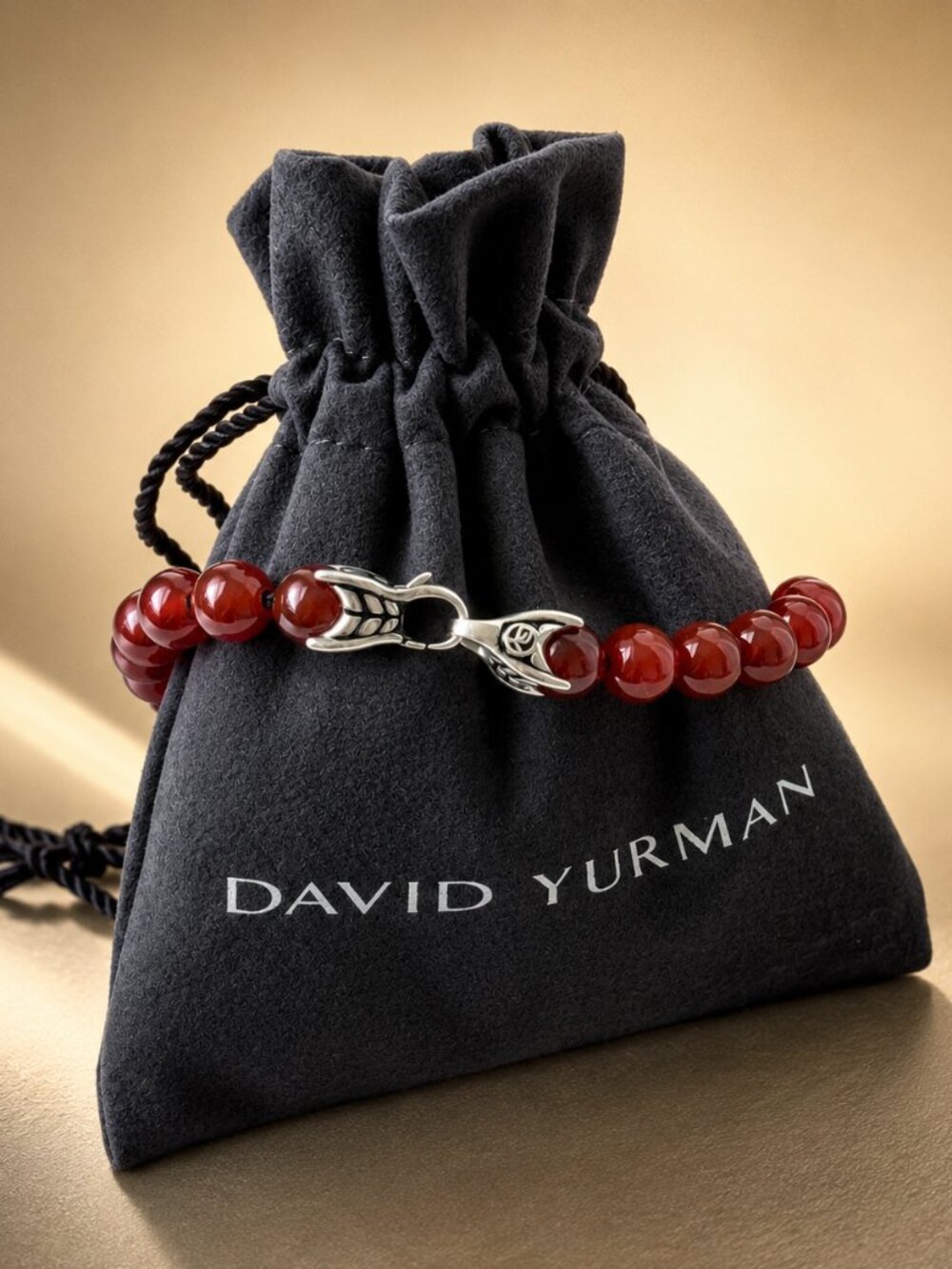 David Yurman Men's Sterling Silver 8mm Red Carnelian Spiritual Beaded Bracelet